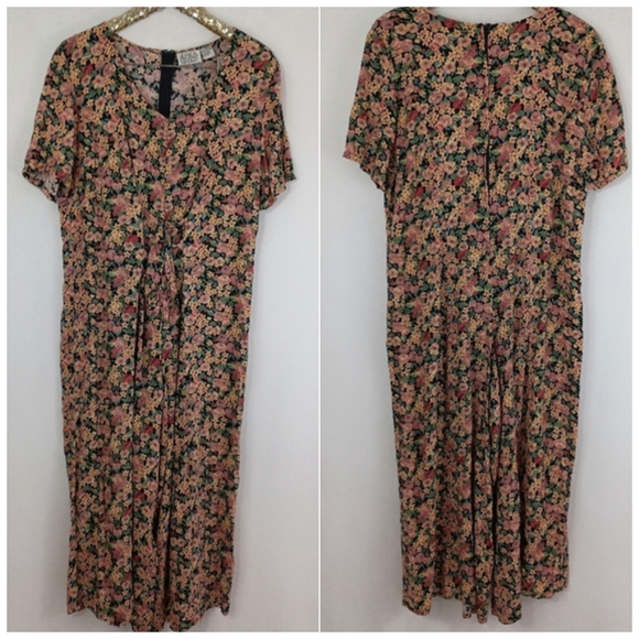Vintage Pants - Vintage 90s Jessica Stevens Women's Multicolor Floral Jumpsuit sz 16 Cottagecore